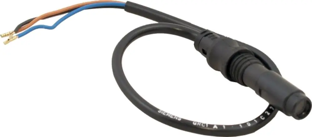 Flammenüberwachungssensor mit einem Anschlusskabel, bestehend aus drei Drähten, leicht gebogen und mit einem Stecker, geeignet für Anwendungen bei Wolf-Geräten.